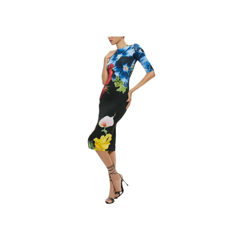 ALICE+OLIVIA Delora Crew-neck Midi Dress-3