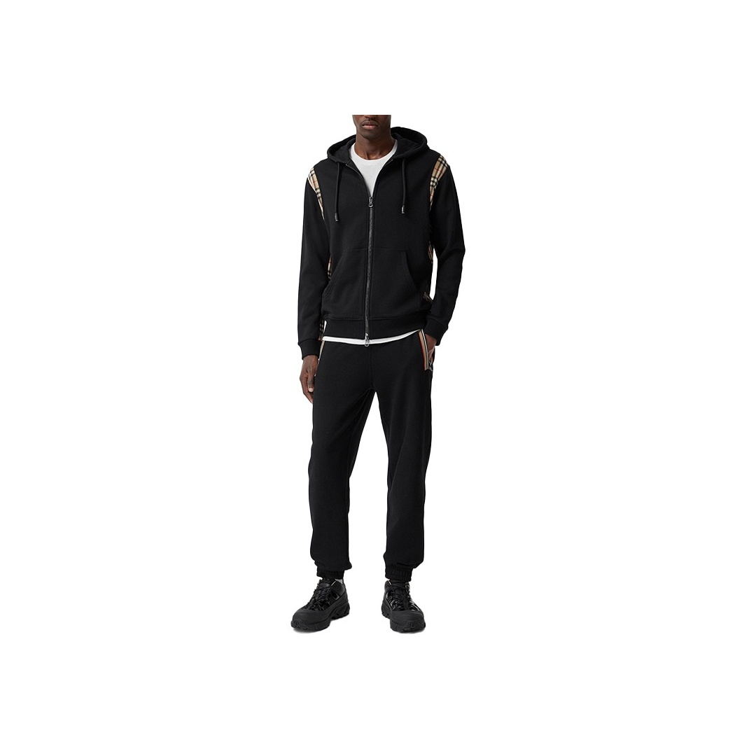 Burberry Men Vintage Check Panel Hoodie Black/Beige - POIZON