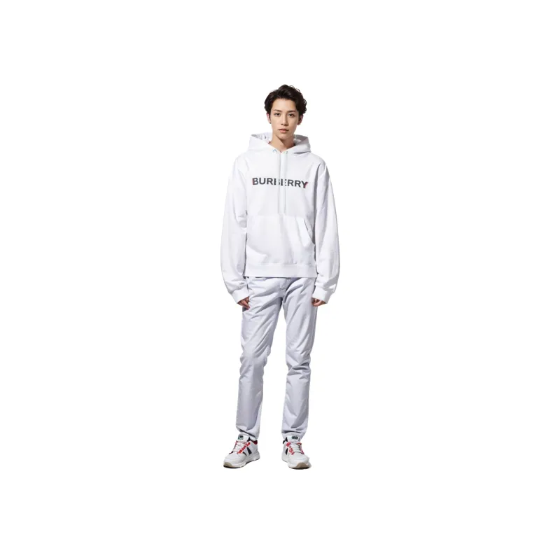 Burberry Unisex Letter Print Hooded Long Sleeve Sweatshirt White-5
