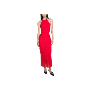Mugler SS25 Red Ruched Halter Dress Sleeveless Dress Women's Red