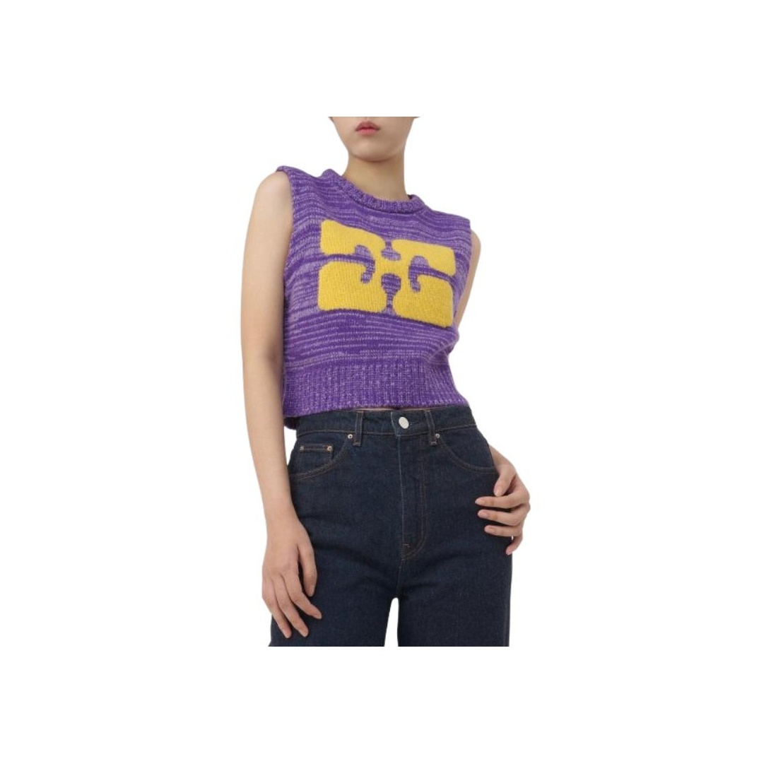 【GANNI】graphic cropped vest【美品】 Ganni GRAPHIC CROPPED VEST - Gray | Garmentory
