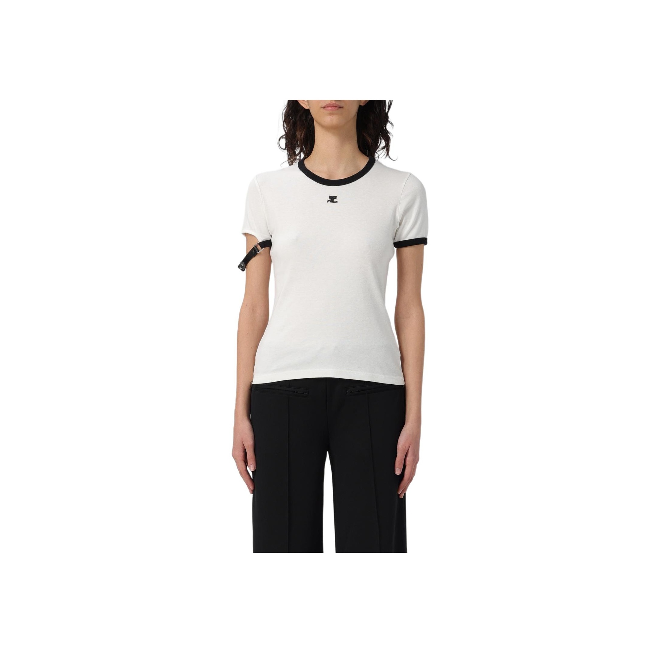 【Courreges】buckle detail T-shirt COURREGES Buckle Contrast T-Shirt 'Heritage White/Black