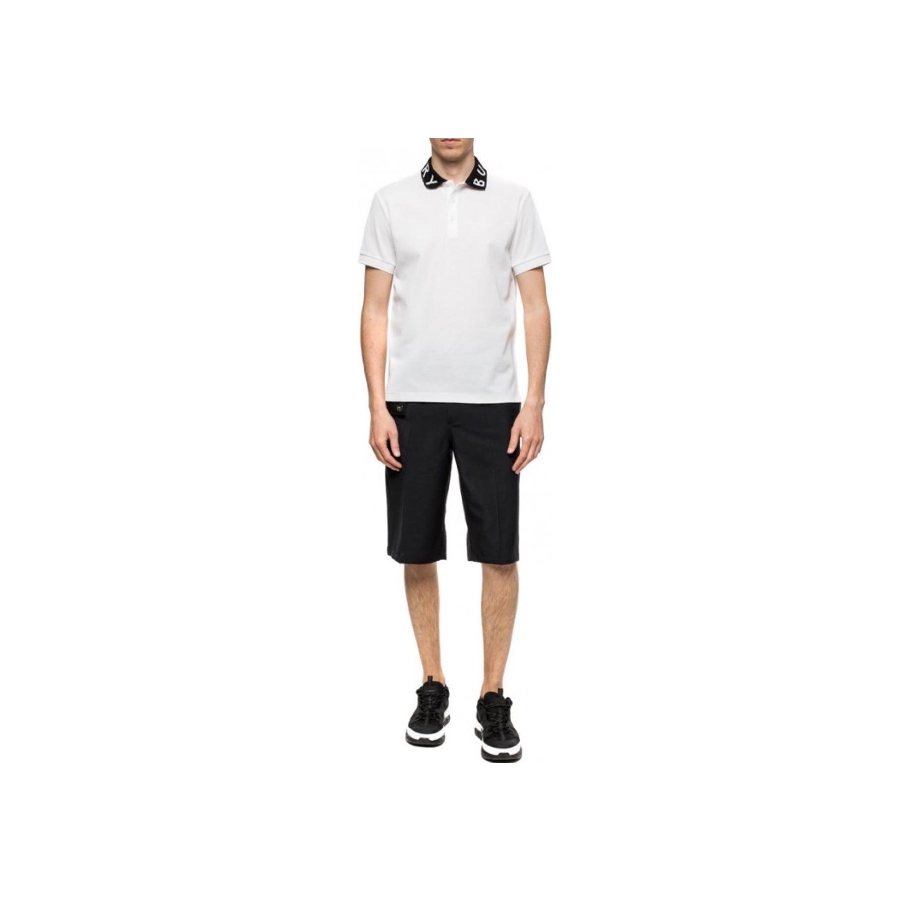 Burberry Men Ryland Collar Logo Polo White/Black - POIZON