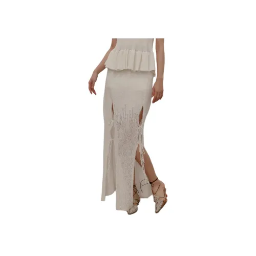 SWAYING KNIT 화이트 여성 캐주얼 롱 스커트