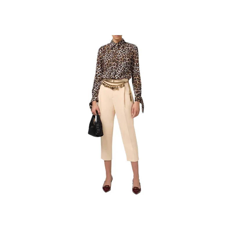 Elisabetta Franchi Ribbon Cuffs Animalier Printed Georgette Blouse-1