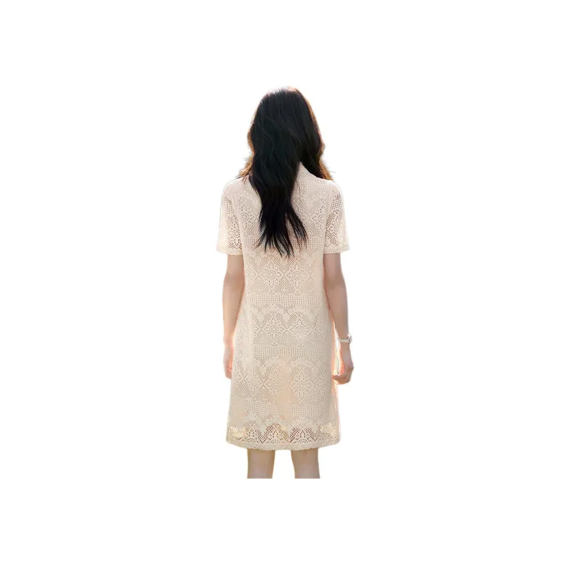 Mo Han Yi Mei Short Sleeved Dress Women's Ecru-0