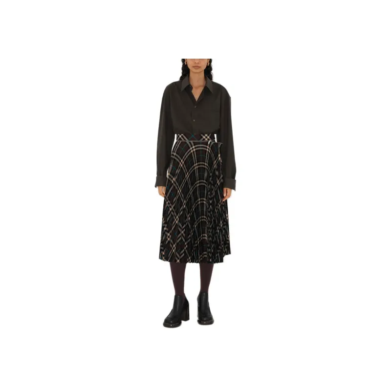 Burberry Checked Pleated Zip Detailed Skirt-1