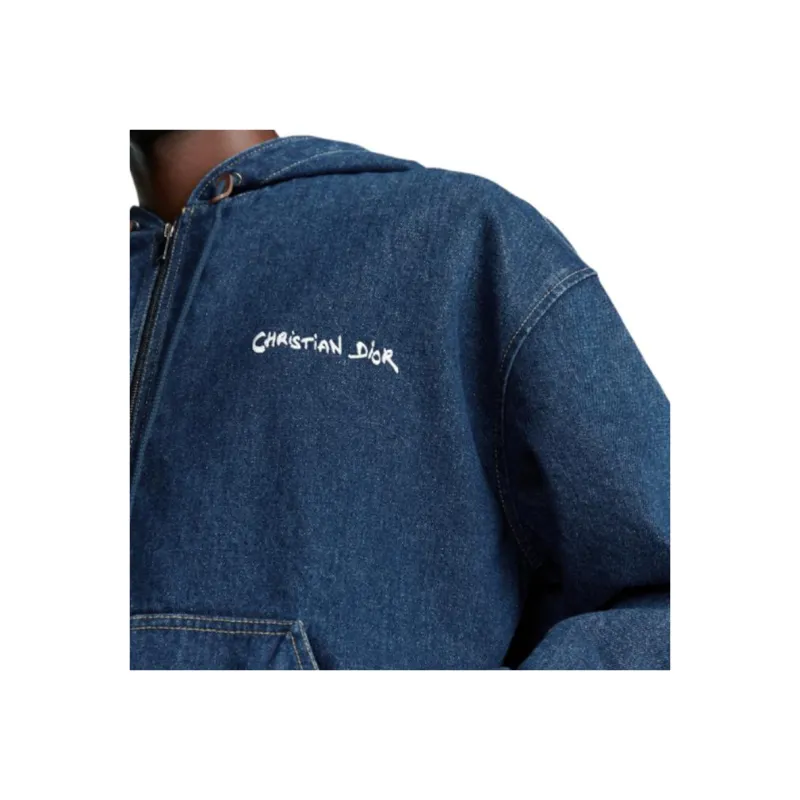 DIOR Homme Christian DIOR Embroidered Hooded Denim Jacket-3