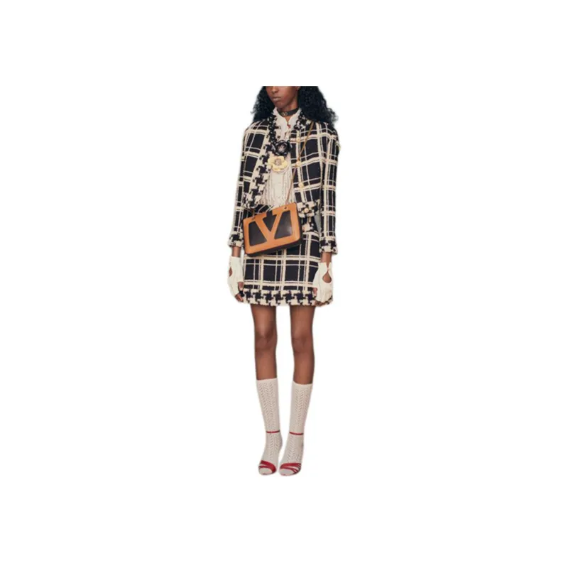 Valentino Checked Mid Rise Tweed Skirt-2