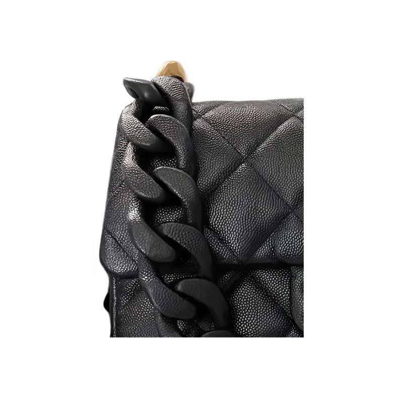 CHANEL Grain Litchi Grain Cow Leather Shoulder Bag Trumpets Women's Black-2