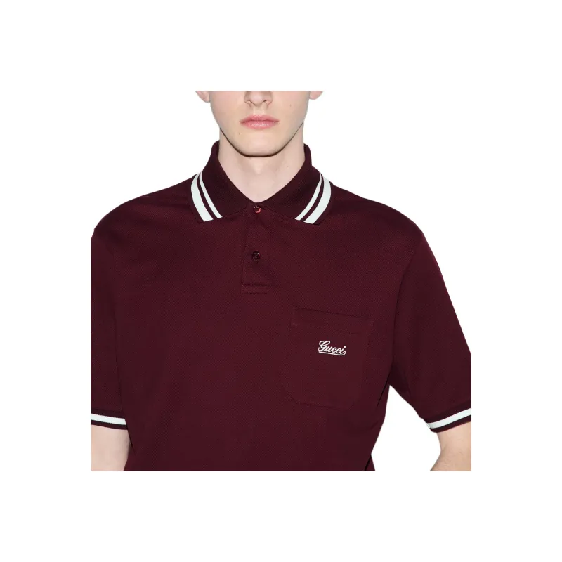 GUCCI Logo embroidered Piqué Polo Shirt-5