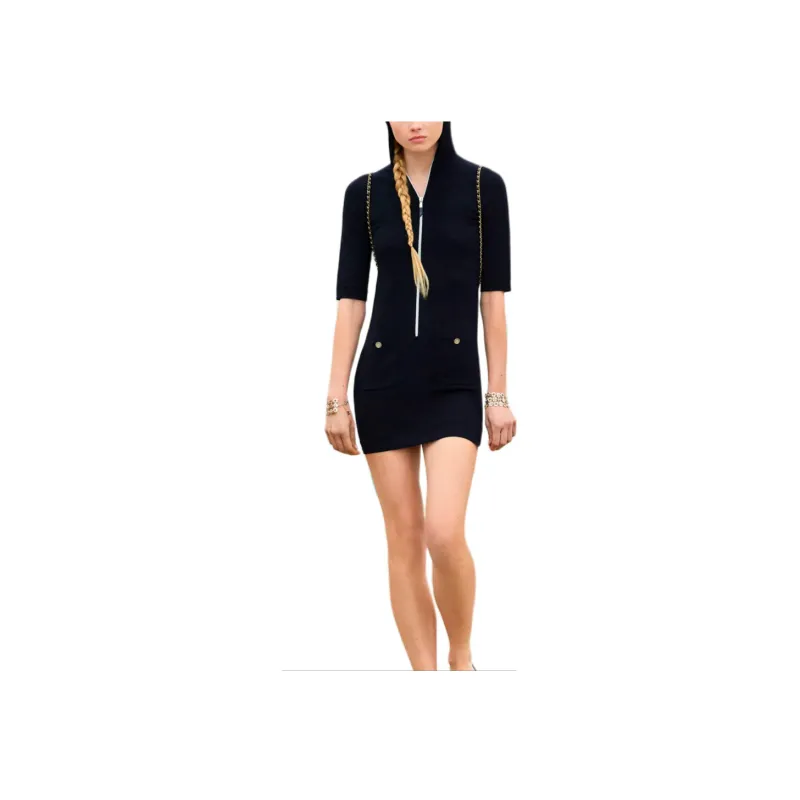 CHANEL Short Sleeved Dress Women's Black-1