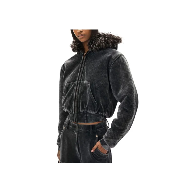 T By Alexander Wang Velour Workwear Shearling Trim Hood Hoodie Washed Slate-1