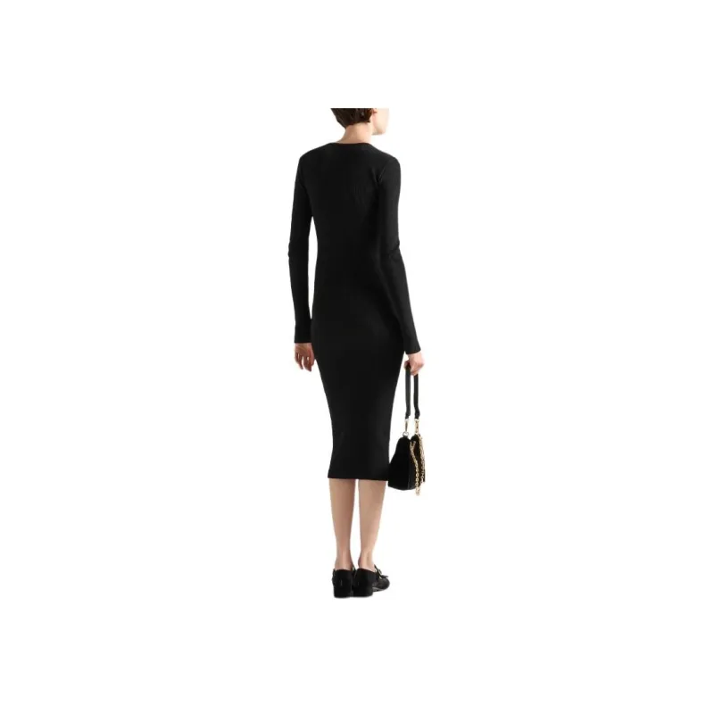 PRADA Long Sleeved Ribbed Midi Dress-2