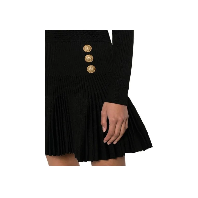 BALMAIN Ribbed Knit Flared Mini Dress-6