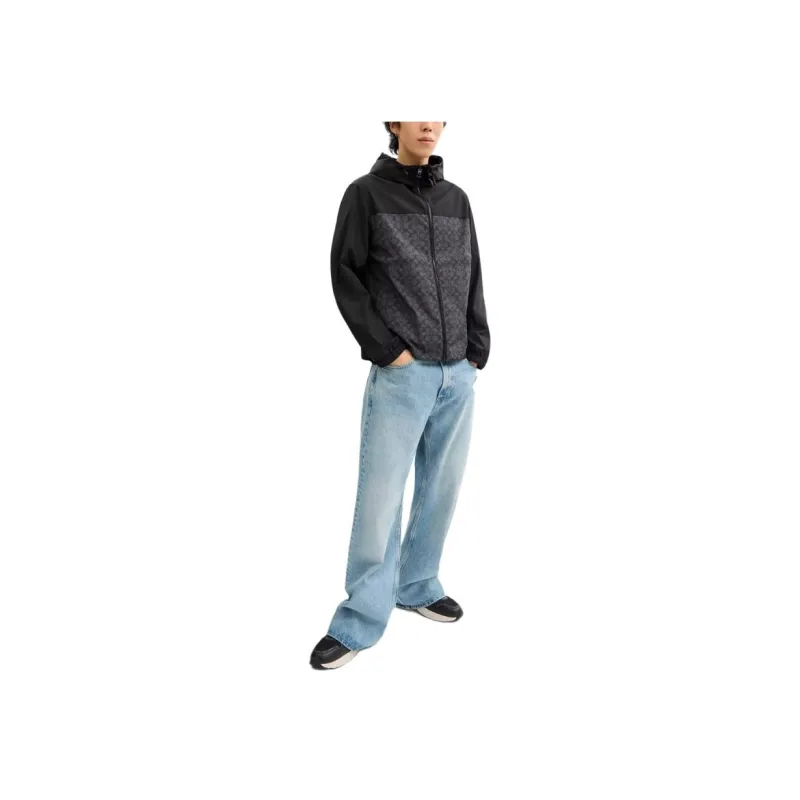 COACH Signature Full Zip Windbreaker In Recycled Polyester Jackets Coats Men's Black-1