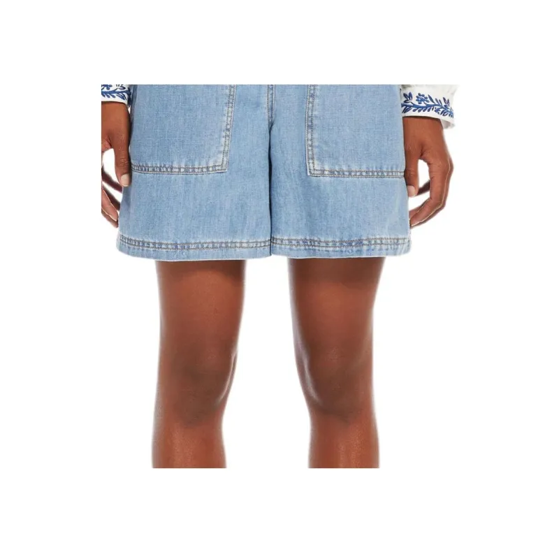 WEEKEND MaxMara Elica Collection Cotton And Linen Denim Jeans Casual Shorts Women's Blue-4