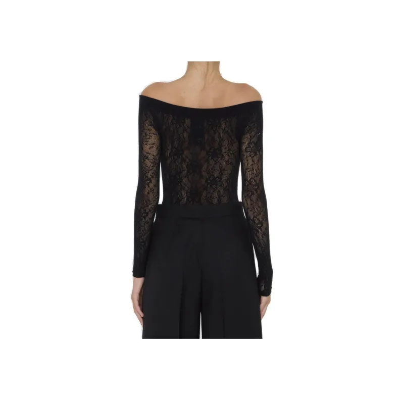 SAINT LAURENT Lace Detailed Off Shoulder Top-4