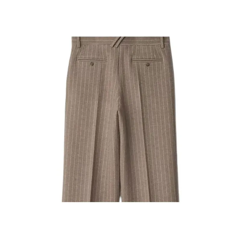 Burberry Pinstriped Wool Blend Tailored Trousers Casual Pants Men's Brown-6