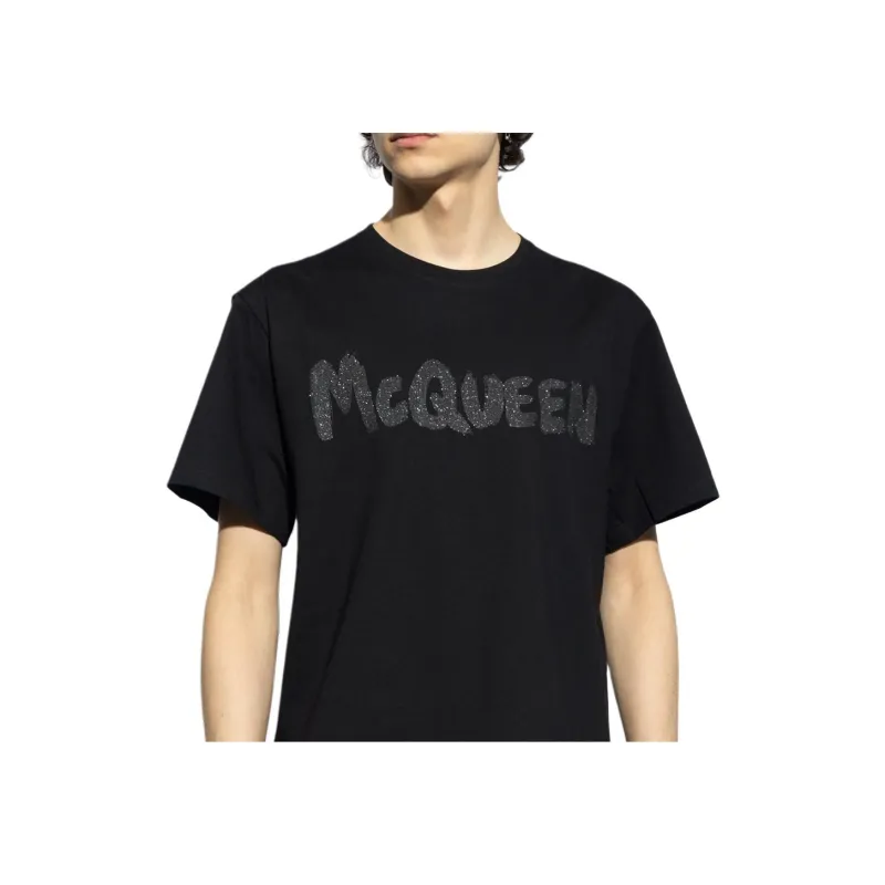 Alexander McQueen Logo Printed Glittered Crewneck T Shirt-5
