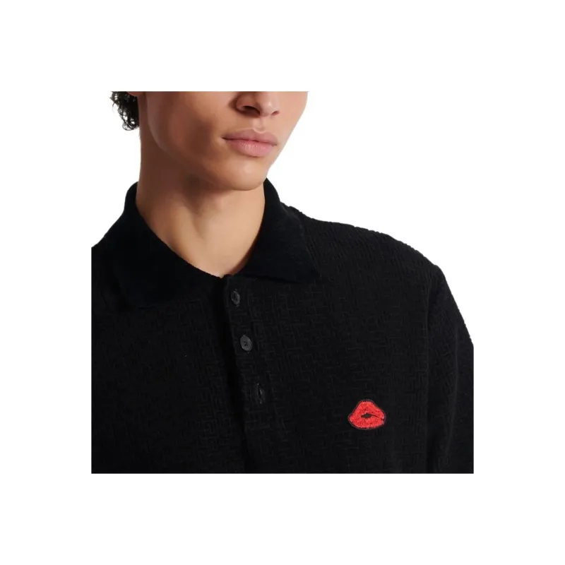 BALMAIN Lip Motif Collared Polo Shirt-3