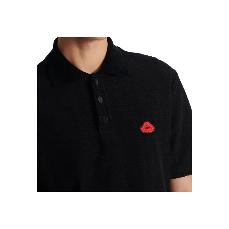 BALMAIN Lip Motif Collared Polo Shirt-4