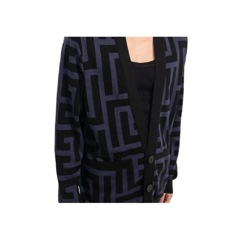 BALMAIN Monogram print V neck Cardigan-3