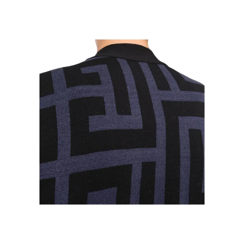 BALMAIN Monogram print V neck Cardigan-4