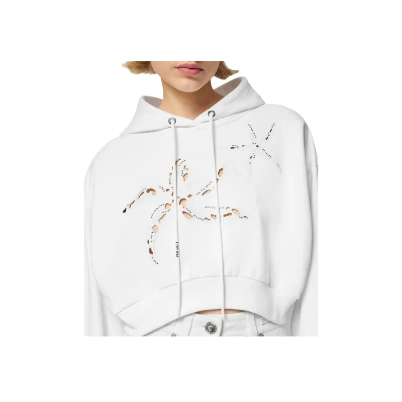 VERSACE Embellished Drawstring Cropped Hoodie-1