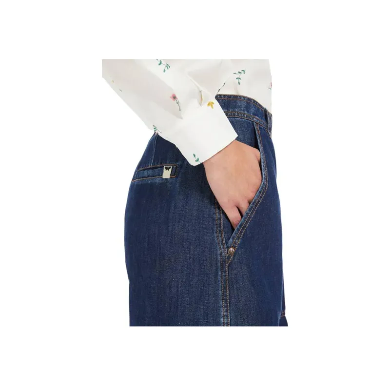 WEEKEND MaxMara Elica Collection Cotton And Linen Denim Jeans Casual Shorts Women's Blue-2