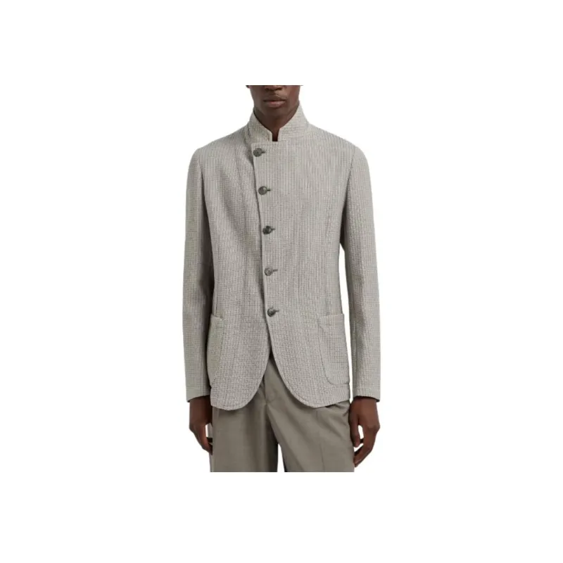 EMPORIO ARMANI Guru collar Jacket With Off centre Fastening In Armure Virgin Wool-1