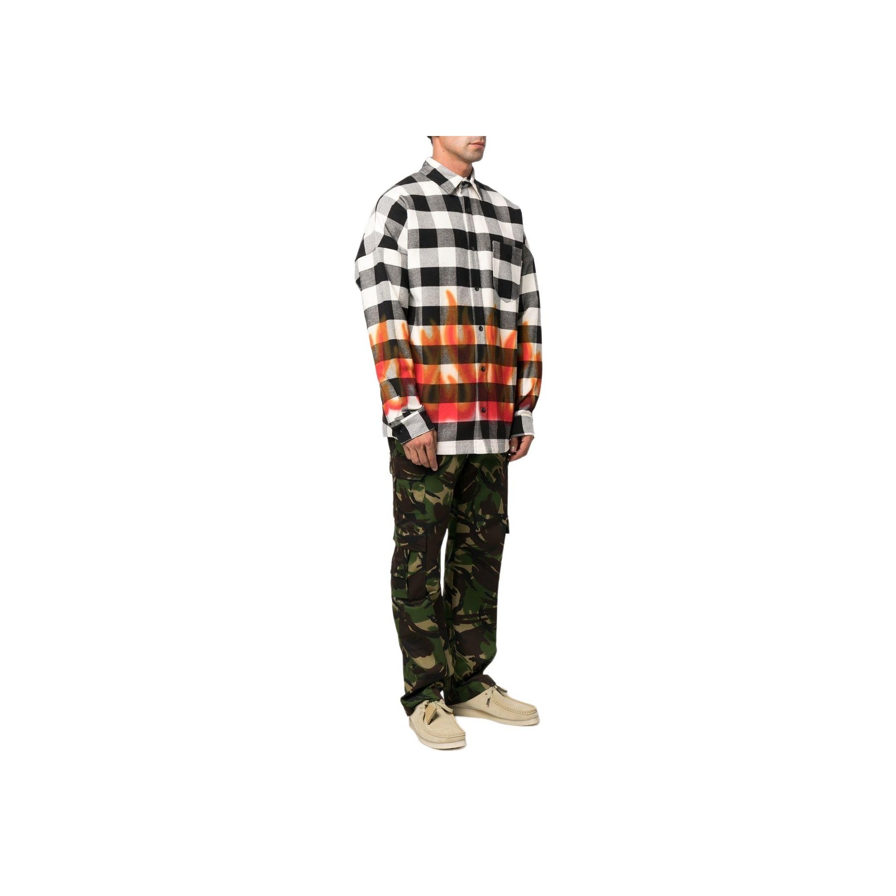 PALM ANGELS Flames Flannel Overshirt - POIZON