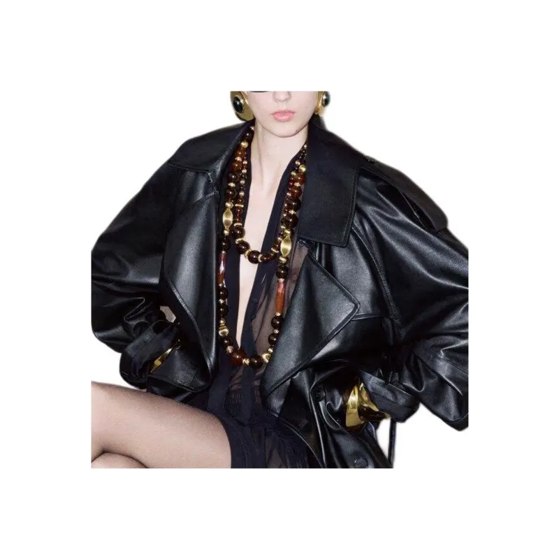 SAINT LAURENT Leather Jacket Women's Black-4