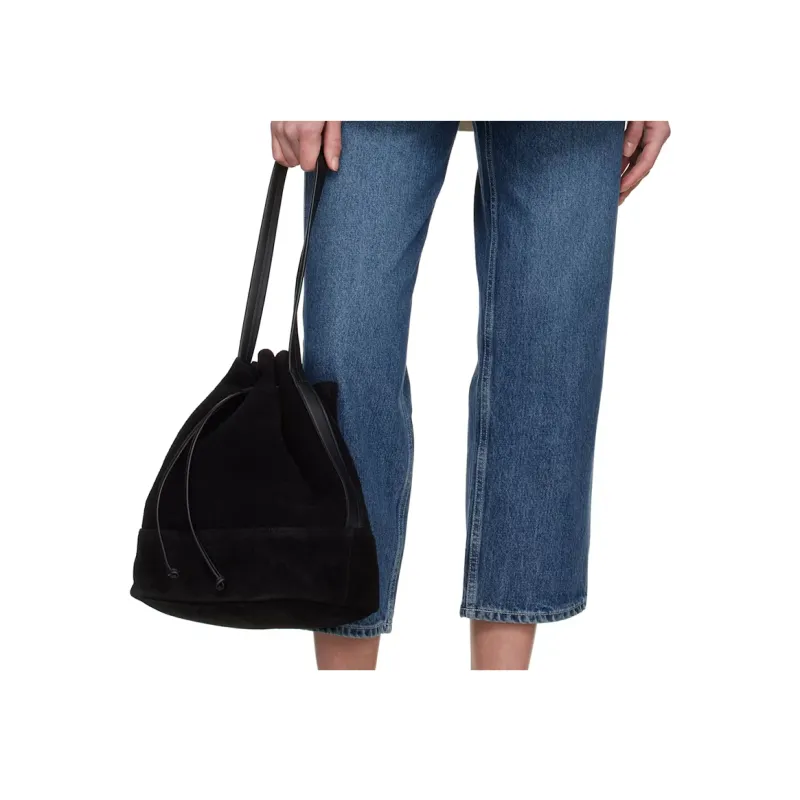 NOTHING WRITTEN Suede Bucket Bag Handbag Shoulder Bag Women's Black-4