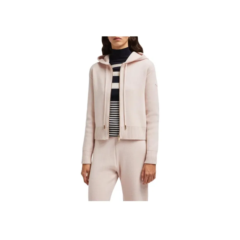 Moncler Wool & Cashmere Zip Up Hoodie Sweatshirt Women's Light Pink-1