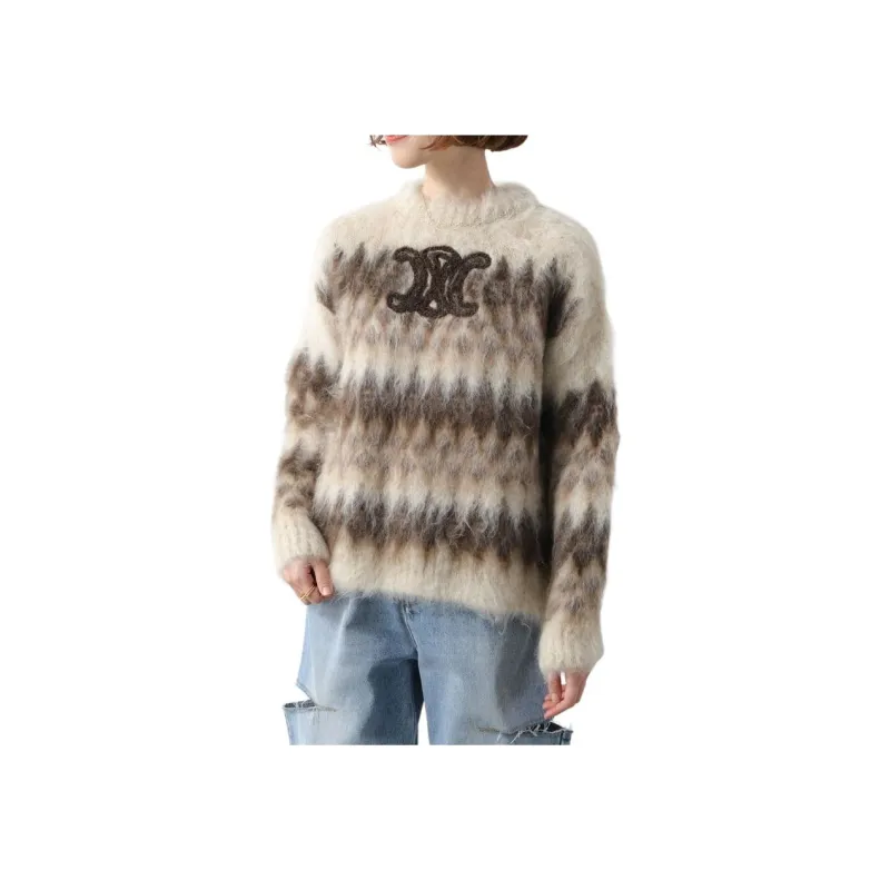 CELINE Crew Neck Sweater In Fair Isle Mohair-3