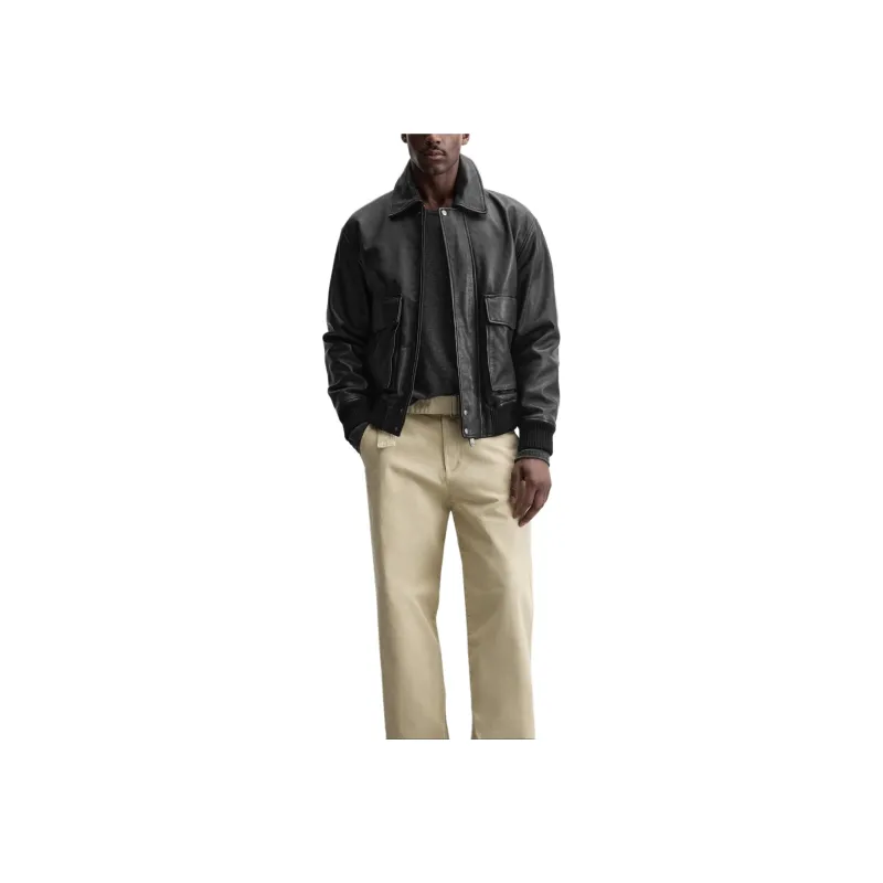 ZARA Leather Jacket Men's Black-4