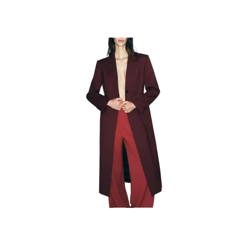 ZARA Valentine's Day Collection Coats Women's Dark Red Color-2