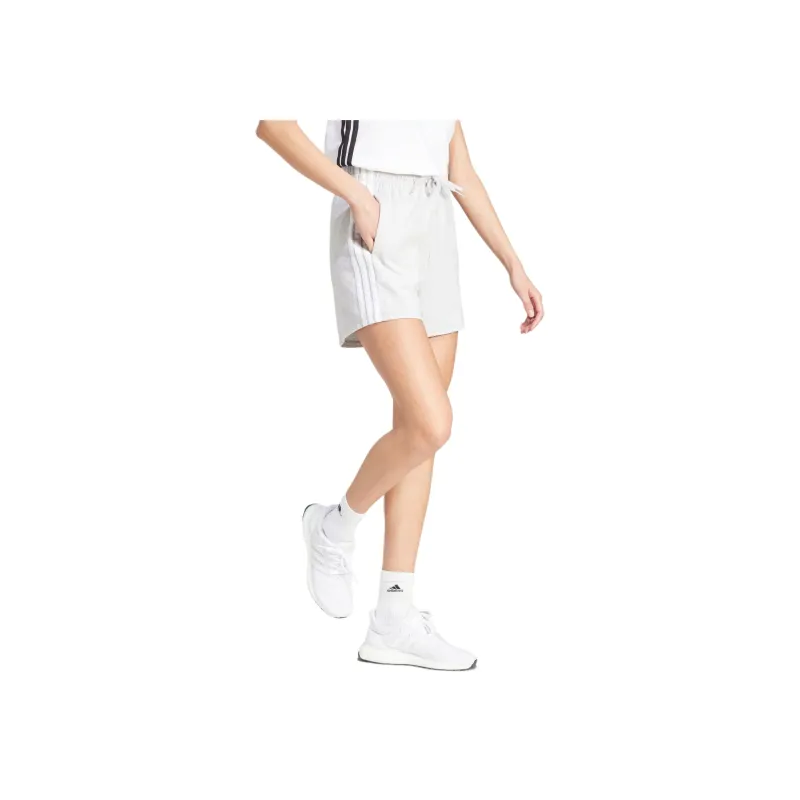 Adidas Women's Essentials 3 Stripes Cotton Shorts Light Grey Heather/White-2