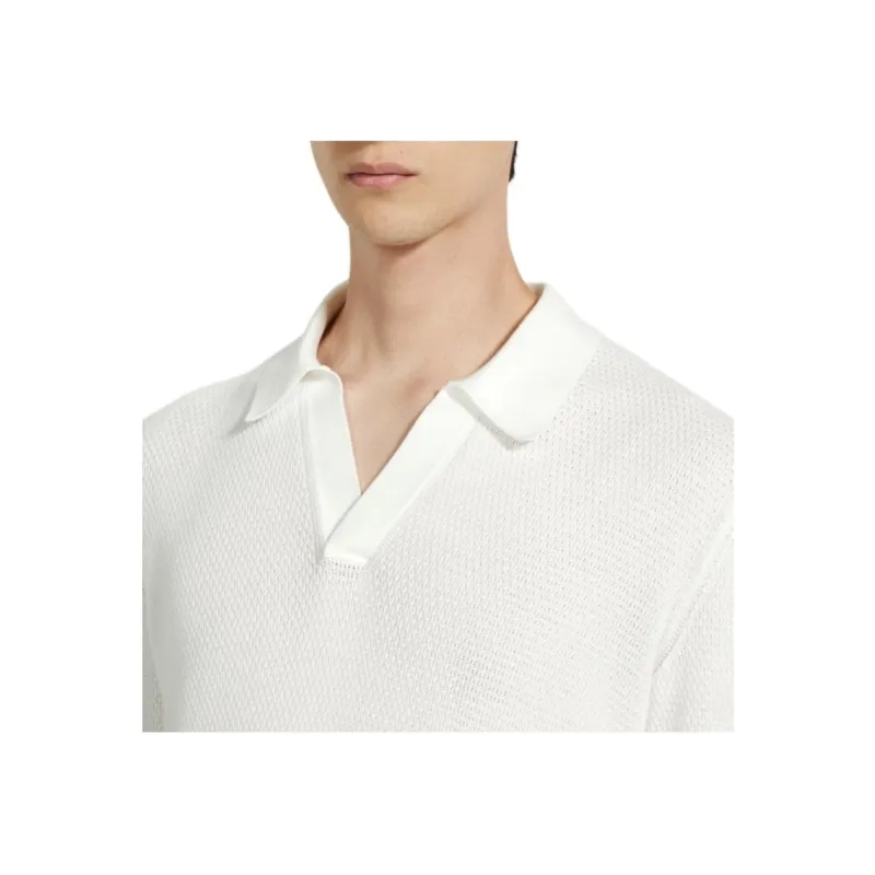 Zegna V neck Cotton Polo Shirt-4