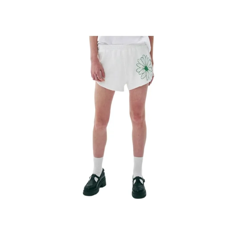 MARDI MERCREDI SS25 MINI SWEAT SHORTS FLOWER_WHITE GREEN Casual Shorts Korean Style Women's White Green-1