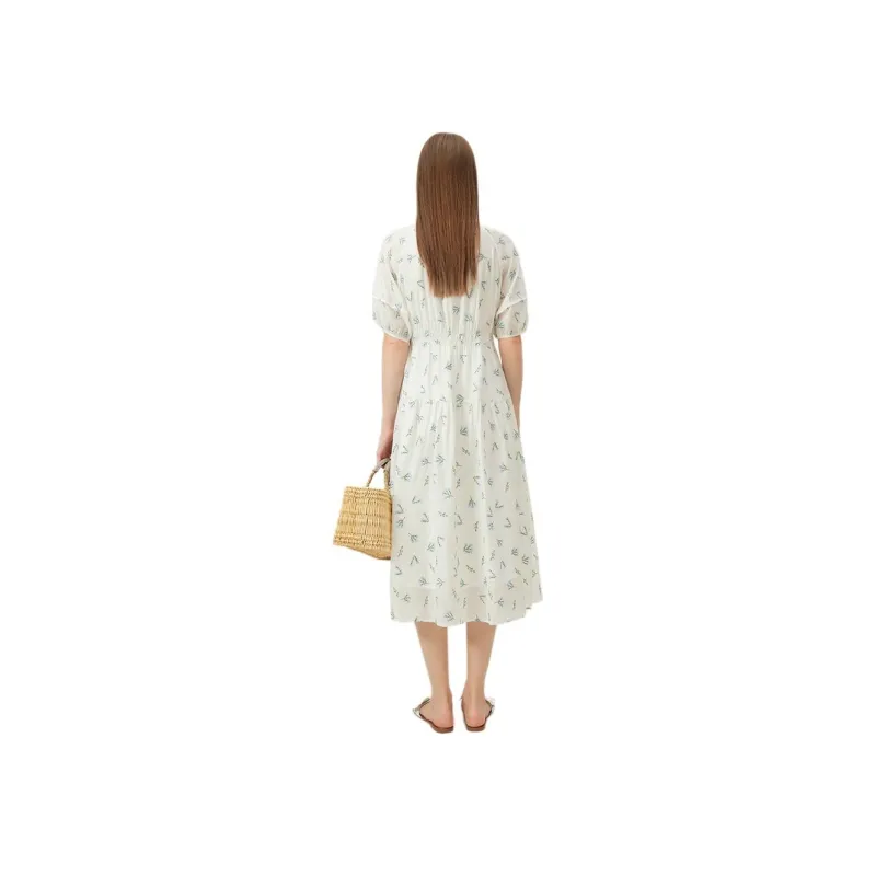 FANSILANEN Short Sleeved Dress Women's White With Blue Floral-1