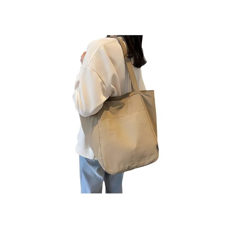 SUN EARTH &U Fabric Tote Bag, Shoulder Bag Regular Women's Black/Beige/Khaki-2