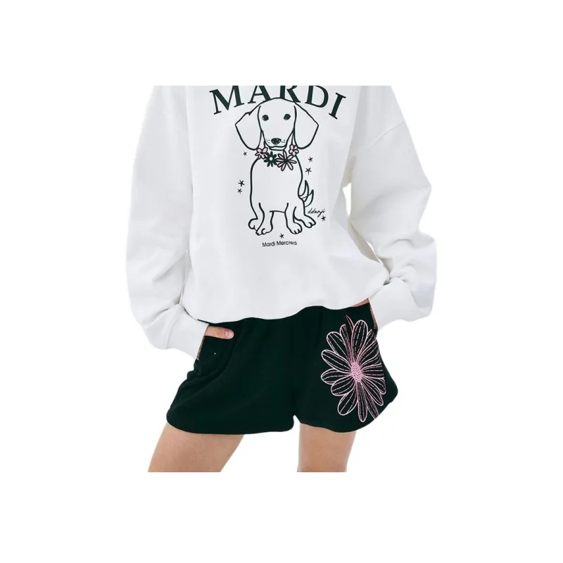 MARDI MERCREDI SS25 SWEAT SHORTS FLOWER_BLACK PINK Casual Shorts Korean Style Women's Black Pink-7