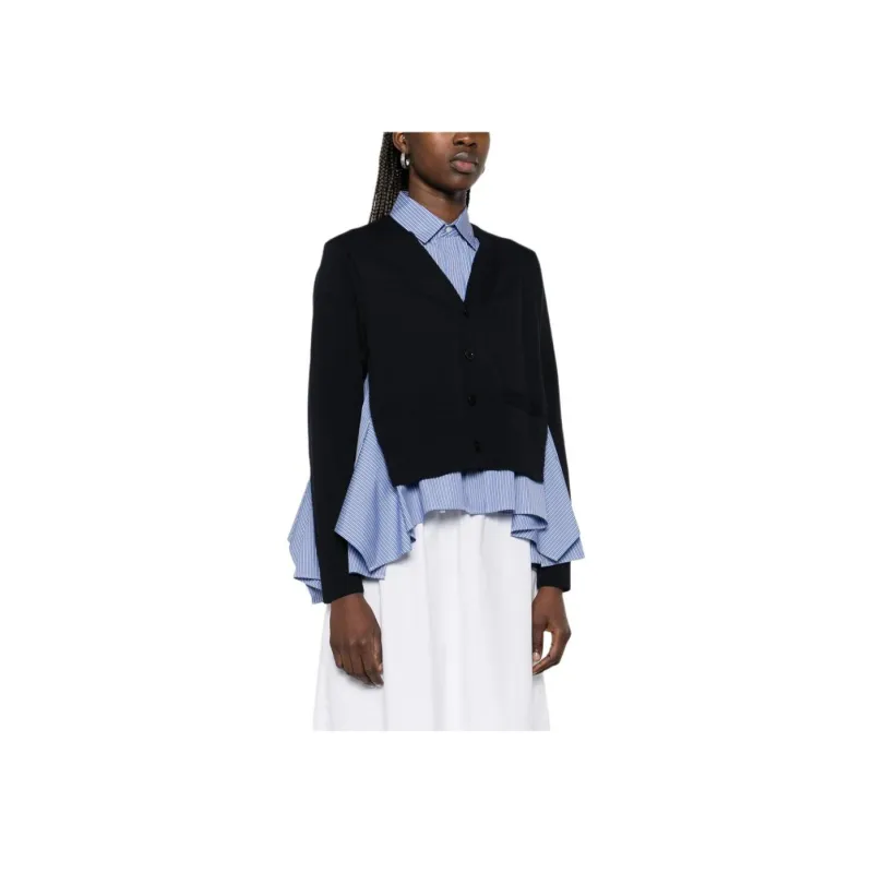 Sacai Long Sleeved Knitted Panelled Shirt-3