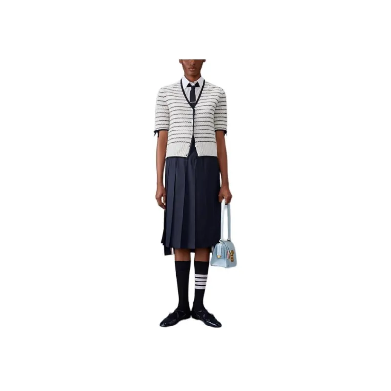 THOM BROWNE Bow detail Striped Cardigan-2