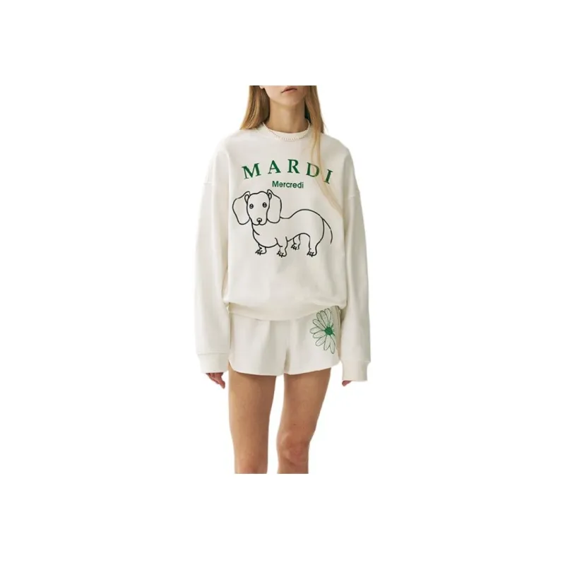 MARDI MERCREDI SS25 MINI SWEAT SHORTS FLOWER_WHITE GREEN Casual Shorts Korean Style Women's White Green-2