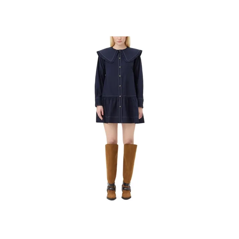 GANNI Cotton Poplin Mini Dress-1