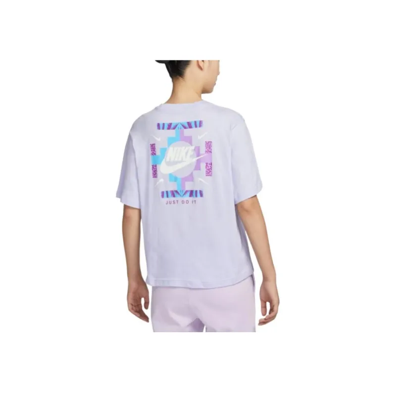 Nike Women'ss Letter Print Logo Classic Cropped Crewneck T-Shirt Purple-3