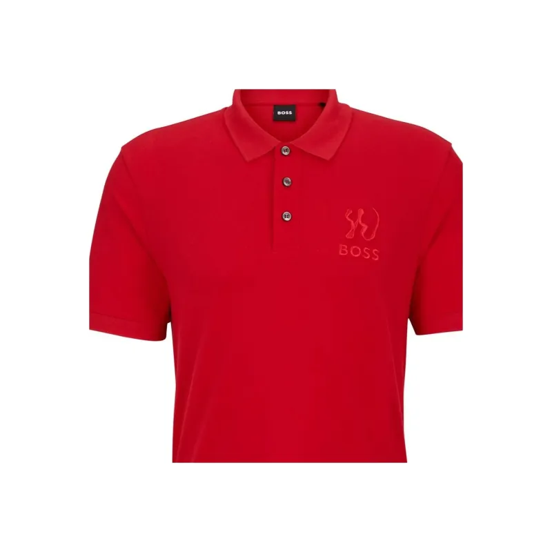 HUGO BOSS Mercerized Cotton Shirt With Special Artwork Polo Shirt Men's Red-4